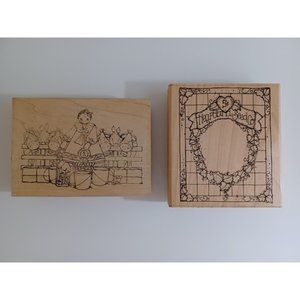 2 Large Rubber Stamps Finders Keepers Cows 1st Dairy Show Dots Heartland Seed Co